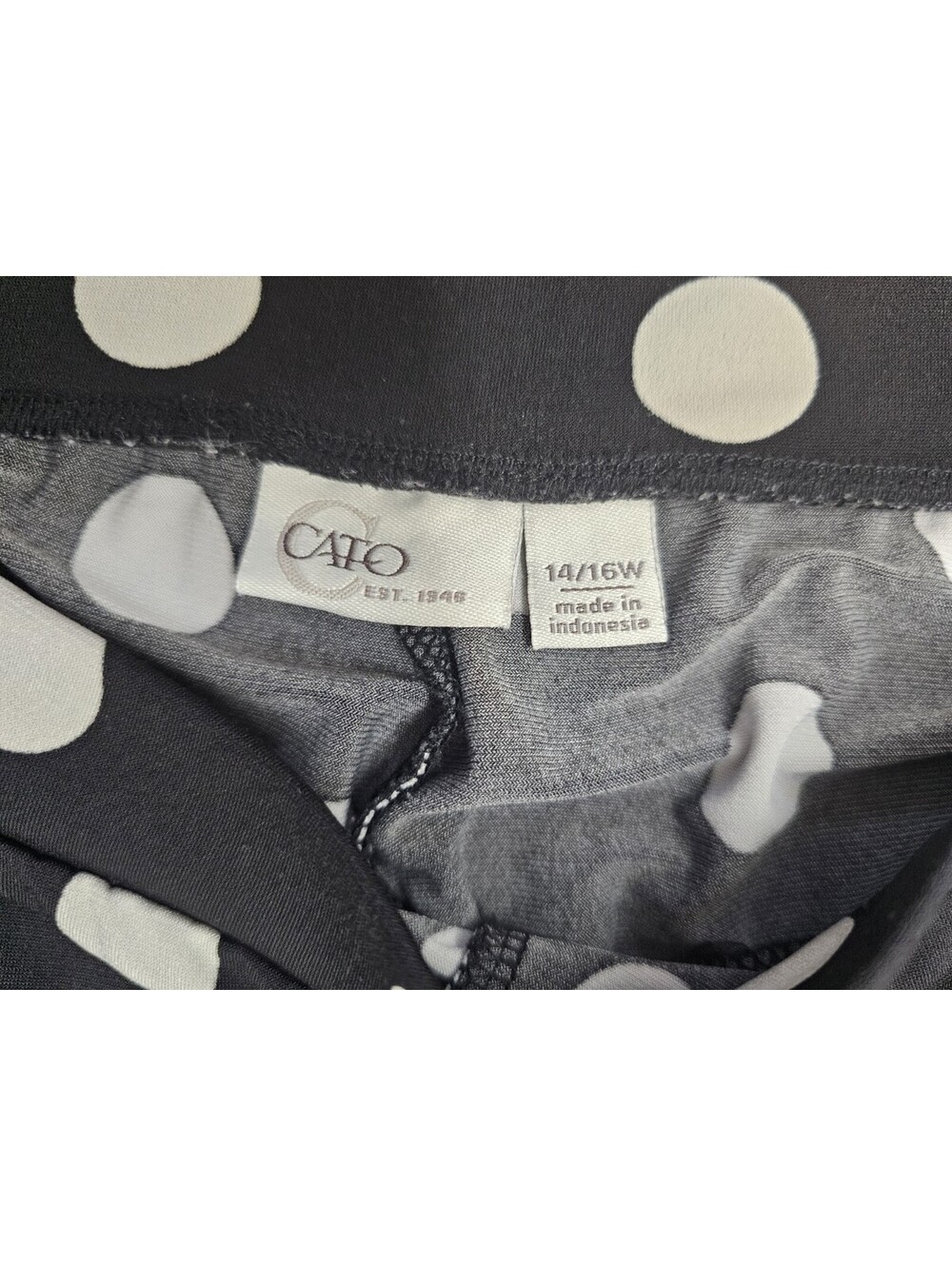 Cato Womens 14/16W Black White Polka Dot Wide Leg Pants Pull On Strecth Palazzo - Picture 4 of 11